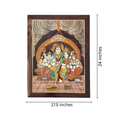 Divine Darbar of Lord Shiva and Parvati Family – Wooden Inlay Art