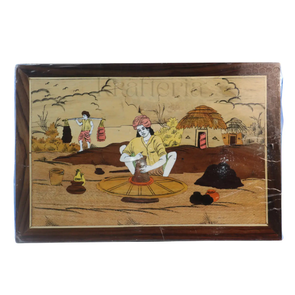 Pottery Pot Making Wooden Inlay Frame – South Indian Handmade Masterpiece Arun