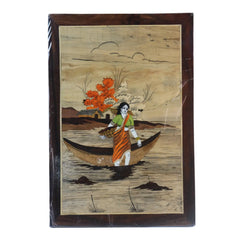 Wood Inlay Fisher Woman Frame – Handmade Rural Life Artwork Arun