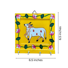 Hand-Painted Wooden Cow Key Hanger – Rustic Wall Organizer maruthi handicrafts