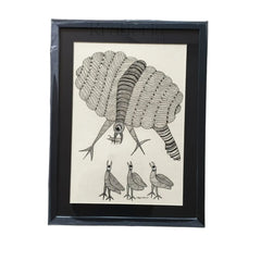 Mother Bird and Chicks - Gond Art Gond Painting