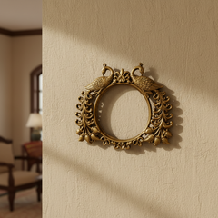 Peacock Brass Prabhavali Frame - Traditional Twin Peacock Wall Art Brass Artwork