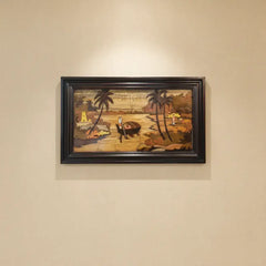 Tropical Boat Scene with Palm Trees – Serene Wall Hanging Decor Inlay Art