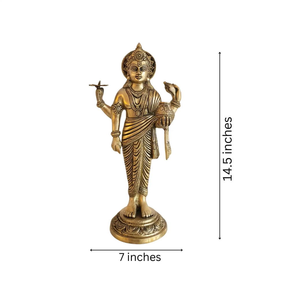 Standing Brass Idol of Lord Dhanvantari Brass Ware