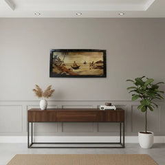 Traditional Mysore Inlay Art – Riverside Nature Scene in Rosewood Frame Inlay Art