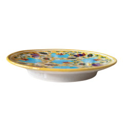 Hand-Painted Blue Floral Decorative Wall Plate on Yellow
