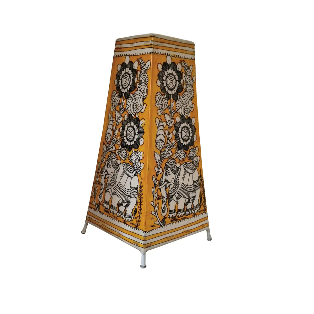 Artistic Hand-Painted Indian Leather Lamp with Elephant Motif Leather Paintings