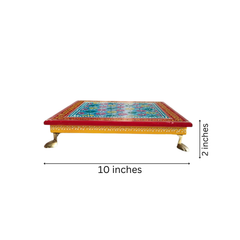 Hand-Painted Wooden Pooja Stool (Chowki) with Traditional Design