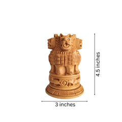 Handcrafted Wooden Lion Capital Ashoka Pen Stand Wood Decorative