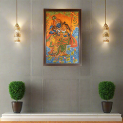Radha Krishna on Swing –Kerala Mural Art
