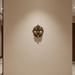 Fierce Brass Kirtimukha Wall Mask - Guardian Protector Face Brass Ware