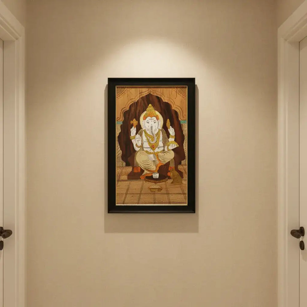 Lord Ganesha with Shankh & Chakra – Rosewood Inlay Art Frame Inlay Art