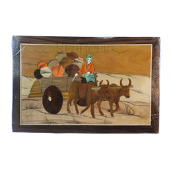 Cultural Bullock Cart Scene in Wood Inlay – Unique Handcrafted Frame Arun