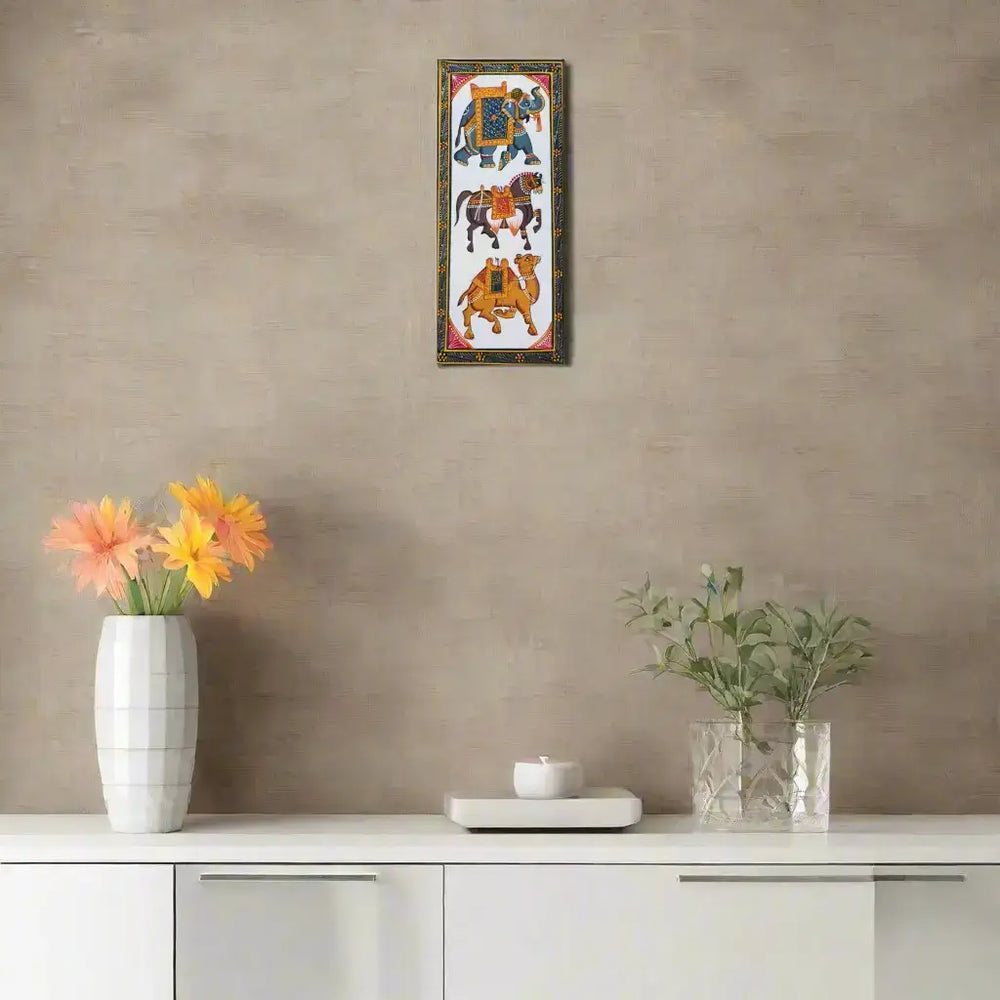 Rajasthani Miniature Panel - Ceremonial Animals Paintings