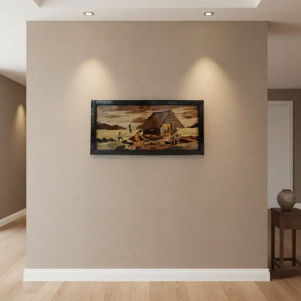 Riverside Family Cooking Wood Inlay Mysore Inlay Art