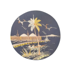 Tropical Beachfront with Boats and Palm Tree wall decor