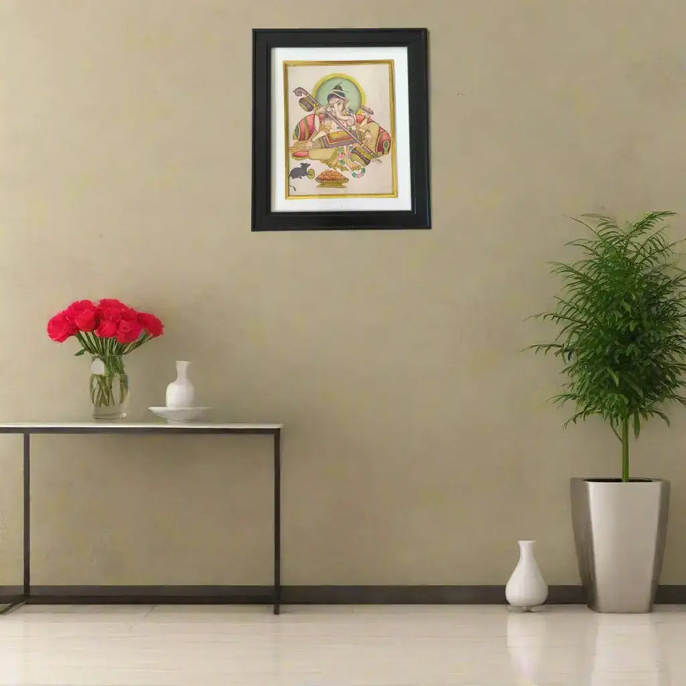 Lord Ganesha With Veena Miniature Painting Paintings