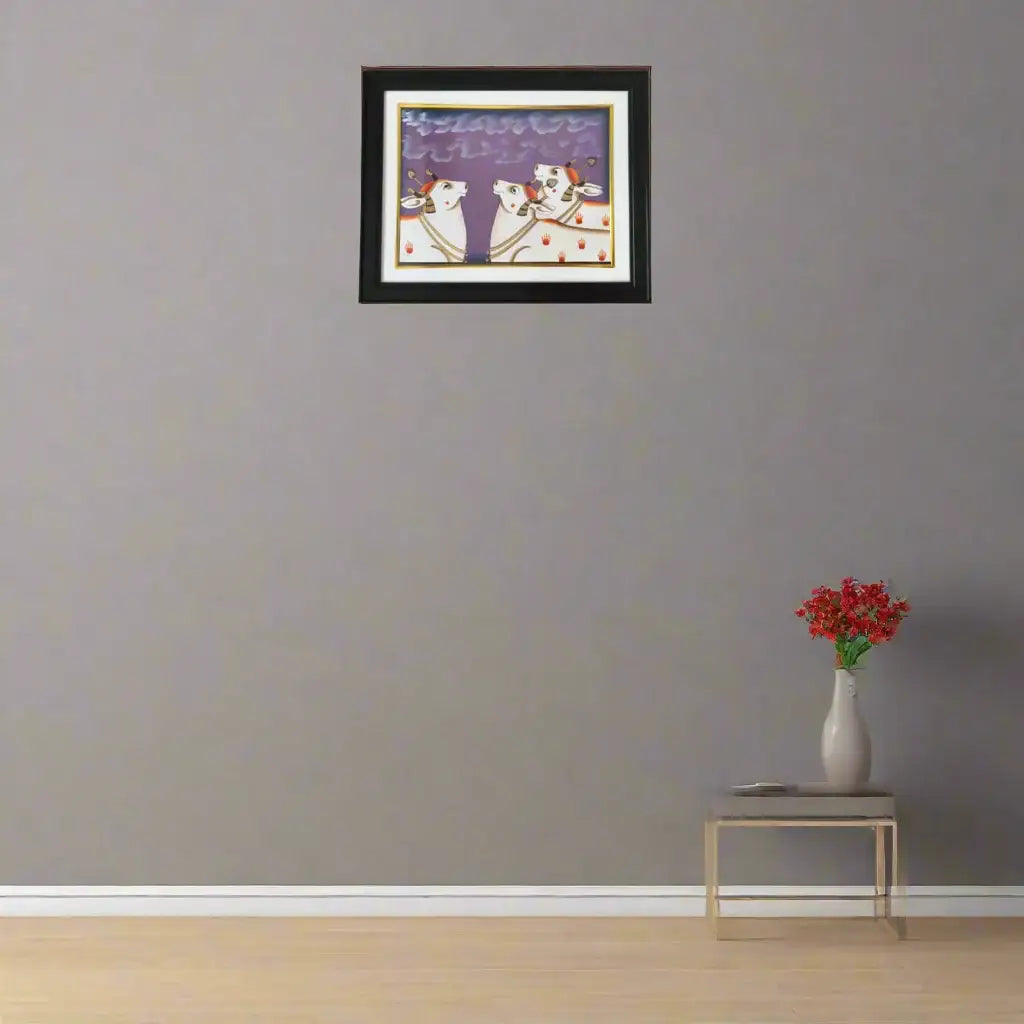 Divine Cows Under Celestial Skies – Pichwai Painting Paintings