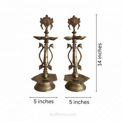 Grand Brass Shankh Chakra Pedestal Lamps | Pair of Traditional Tall Vishnu Symbol Diyas Brass Artwork