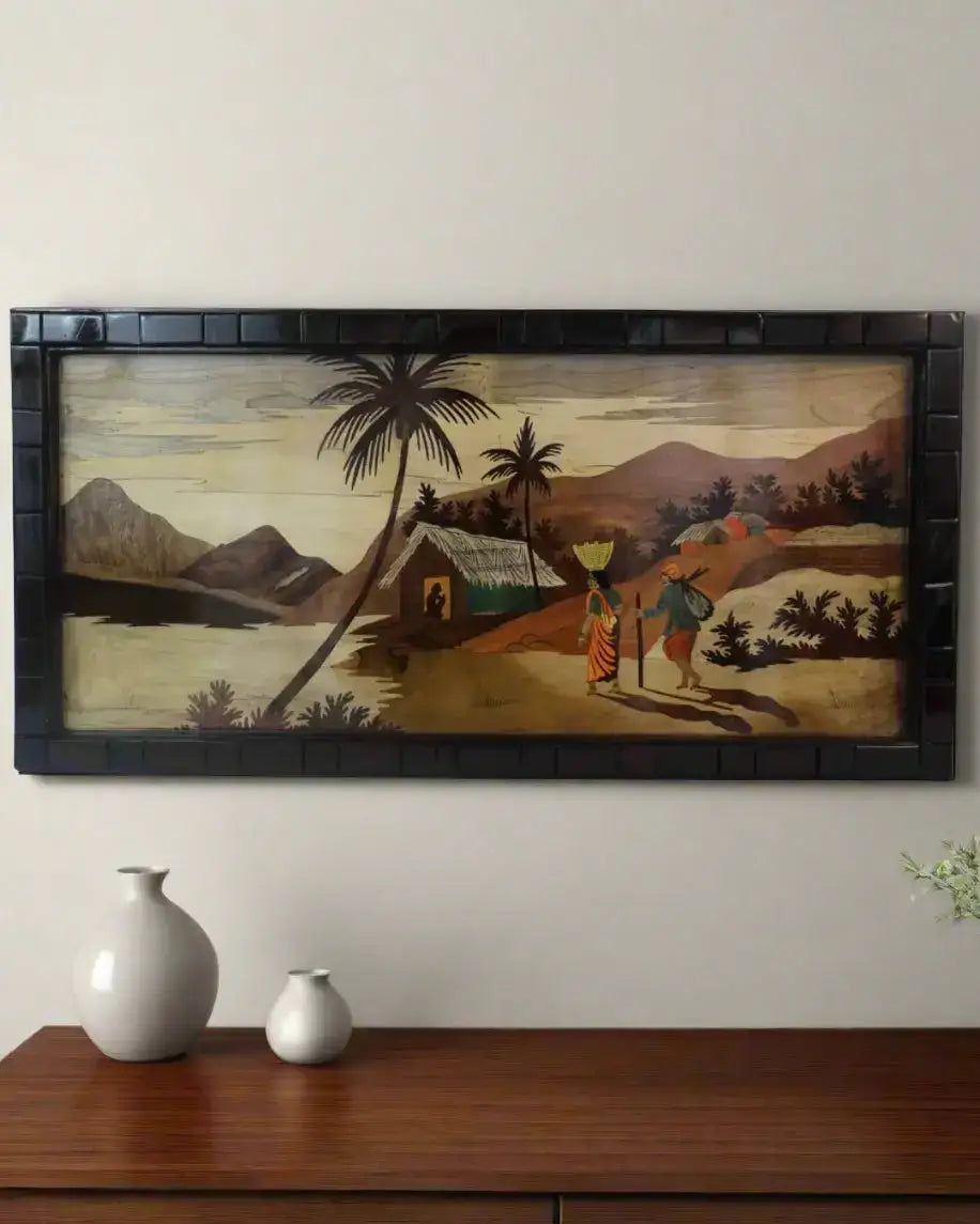 Mysore Landscape Inlay Art – Elegant Rosewood Wall Hanging Inlay Art