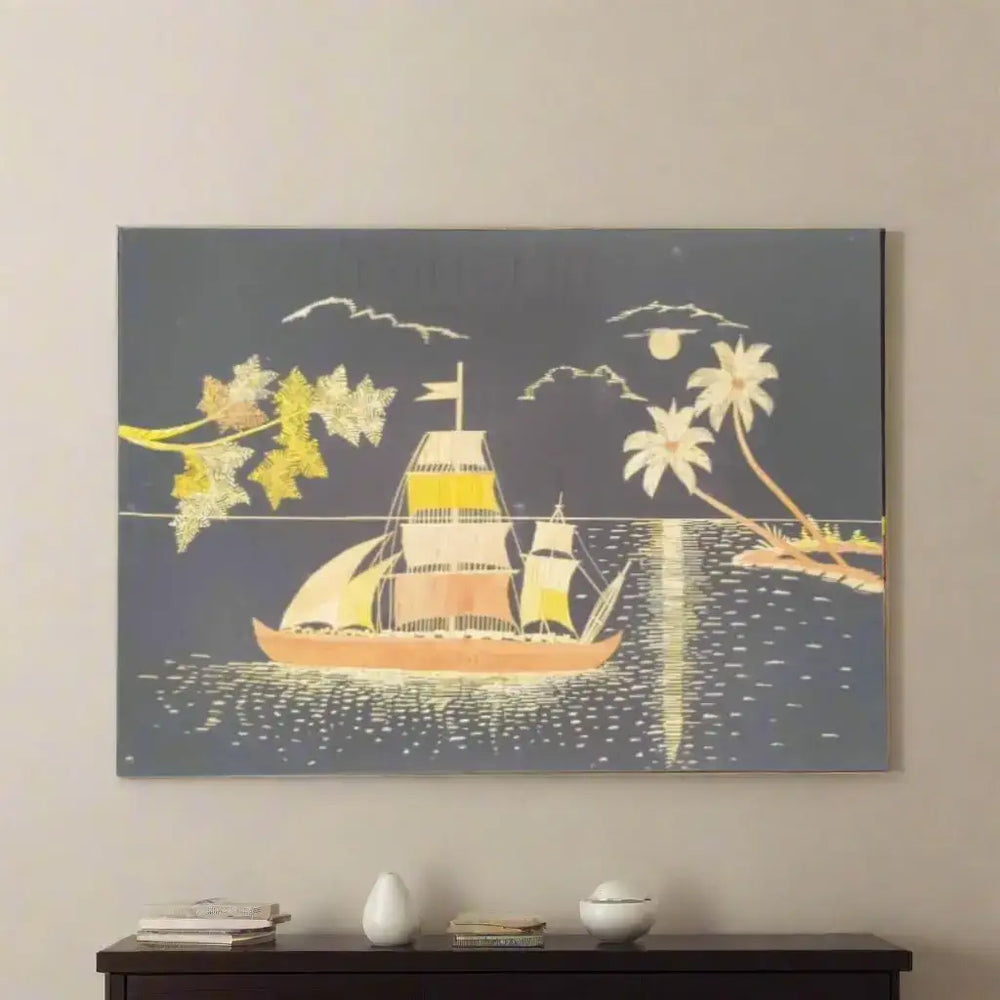 Straw Marquetry Sailing Ship wall decor