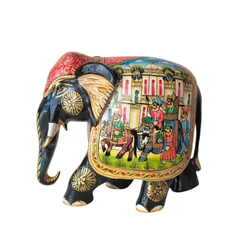 Black Painted Wooden Mughal Elephants – Elegant Decorative Figurines