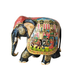 Black Painted Wooden Mughal Elephants – Elegant Decorative Figurines maruthi handicrafts
