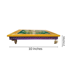 Hand-Painted Wooden Pooja Stool (Chowki) with Traditional Design