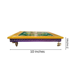Hand-Painted Wooden Stool For Pooja (Chowki) with Traditional Design Wood Decorative