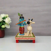 Etikoppaka Wooden Krishna with Sacred Cow Etikoppaka Lacquerware
