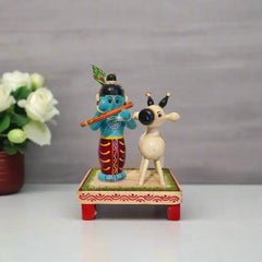 Etikoppaka Wooden Krishna with Sacred Cow Etikoppaka Lacquerware