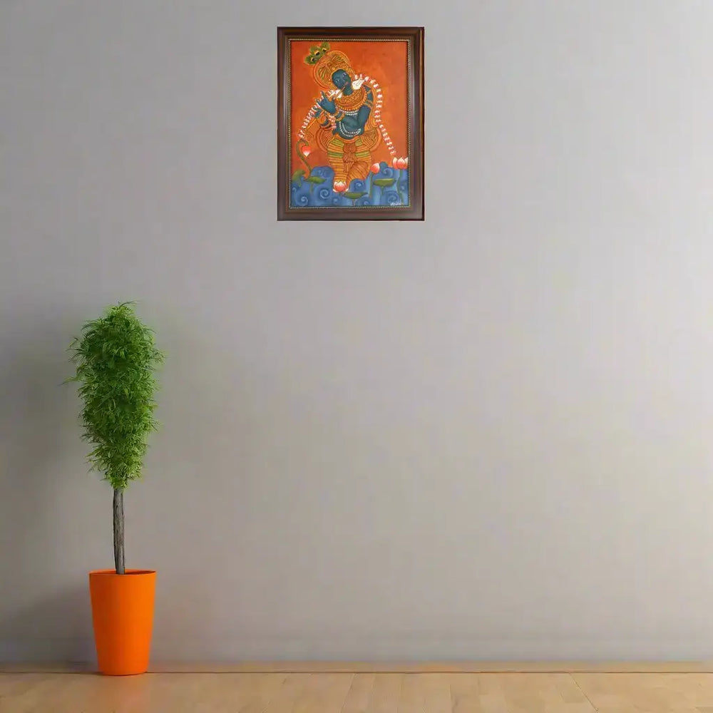 Shree Krishna in Kerala Mural Style – Spiritual Wall Art Paintings