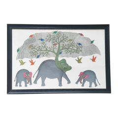 Gond Elephant Family Painting - Indian Folk Art