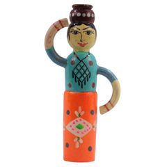 Authentic Chennapatnam wooden milk woman handcrafted statue