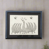Monochrome Gond Peacock Art