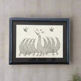 Monochrome Gond Peacock Art Gond Painting