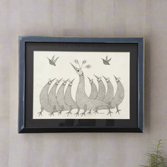Monochrome Gond Peacock Art