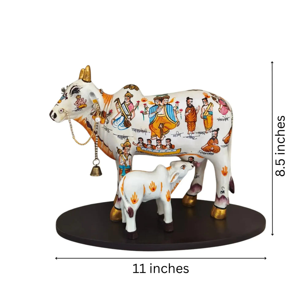 Kamadhenu Resin Cow with Calf | Decorative Spiritual Figurine maruthi handicrafts