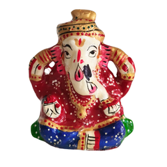 Artisan Hand-Painted Ganesha Idol - Royal Red & Blue Meenakari Finish