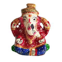 Artisan Hand-Painted Ganesha Idol - Royal Red & Blue Meenakari Finish Metal Decorative