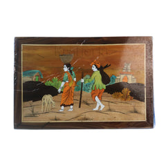 Rosewood Inlay Artwork – Scenic Village Life Handmade Wall Decor Arun