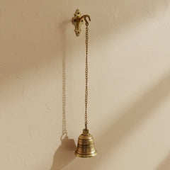 Handcrafted Antique Finish Hanging Brass Temple Bell with Chain and Hook Brass Ware