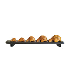 Graduated Set of Five Hand-Carved Wooden Fish Figures on Display Stand Wood Decorative