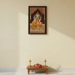 Divine Lakshmi Devi Wooden Inlay Frame – South Indian Handmade Masterpiece Arun