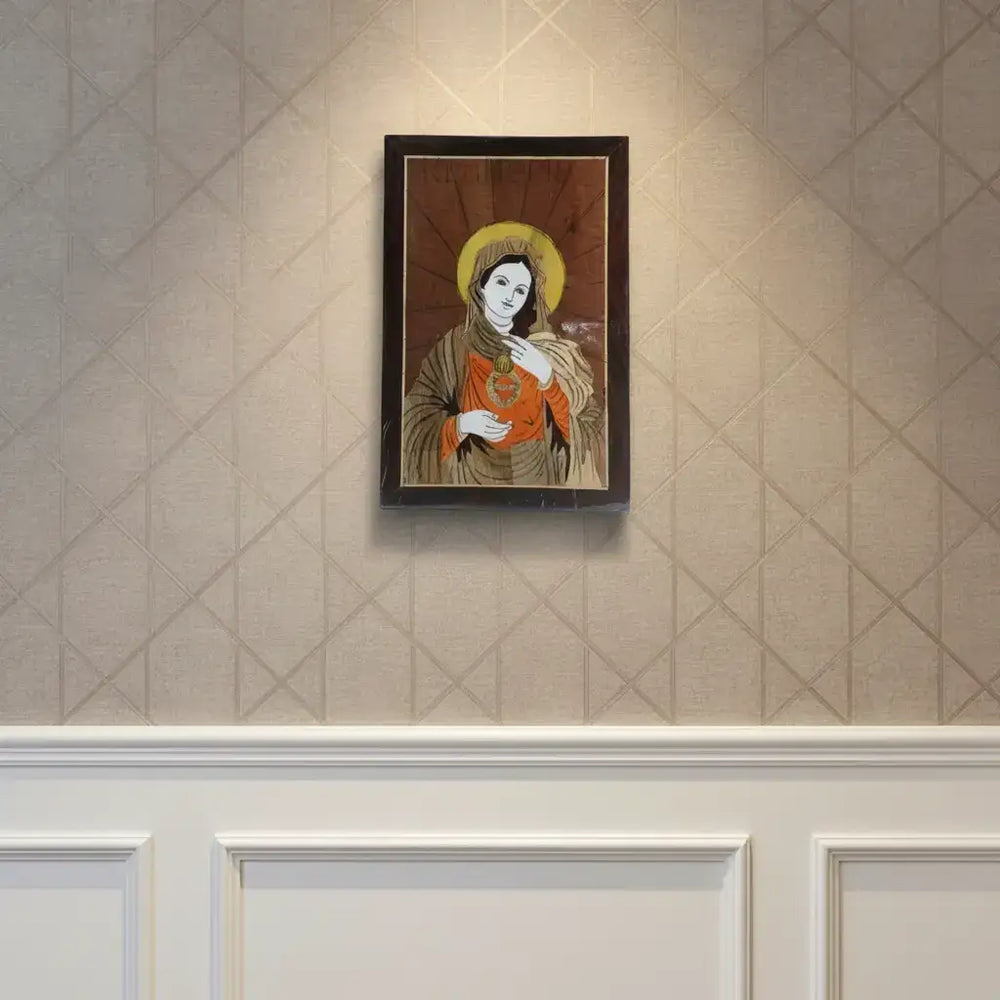 Mother Mary (Mary Mata) in Rosewood Inlay – Handcrafted Spiritual Wall Frame Arun