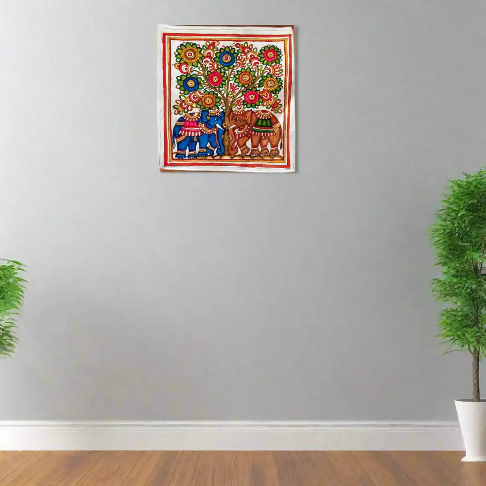 Elephant Serenity - Handcrafted Leather Art of the Tree of Life Leather Paintings