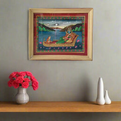 Radha and Krishna's Moonlit Journey Painting Paintings