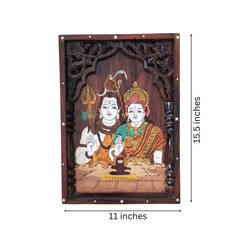 Divine Rosewood Inlay Artwork – Lord Shiva & Goddess Parvati with Lingam