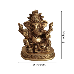 Brass Lord Ganesha Idol – Seated Four-Armed Remover of Obstacles for Auspicious Beginnings