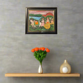 The Royal Journey in an Ox-Drawn Chariot – A Rajasthani Miniature Painting Paintings